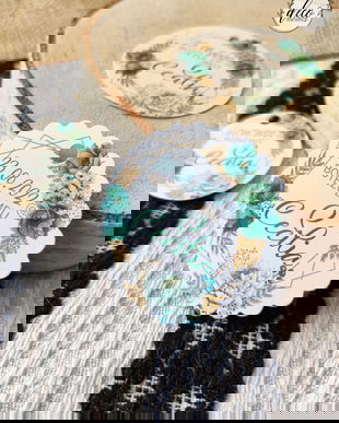 Etichete marturii botez, flori, auriu, turcoaz, etichete multumire mărturii, carton gros, perforate, etichete marturii nunta sau botez