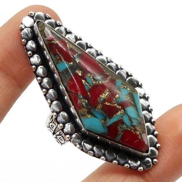 Inel copper turquoise & red coral