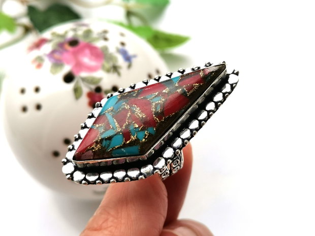 Inel copper turquoise & red coral