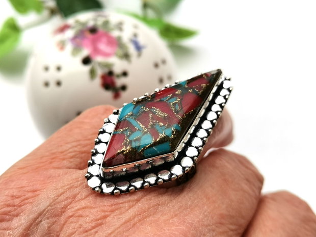 Inel copper turquoise & red coral