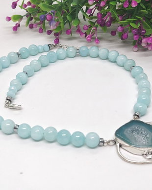 Colier agat druzy  si jad bleu
