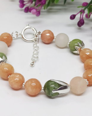 Bratara jad,peridot si aventurin/pastel de vara/placat argint