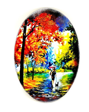 Tablou decorativ oval - plimbare in parc - 2607
