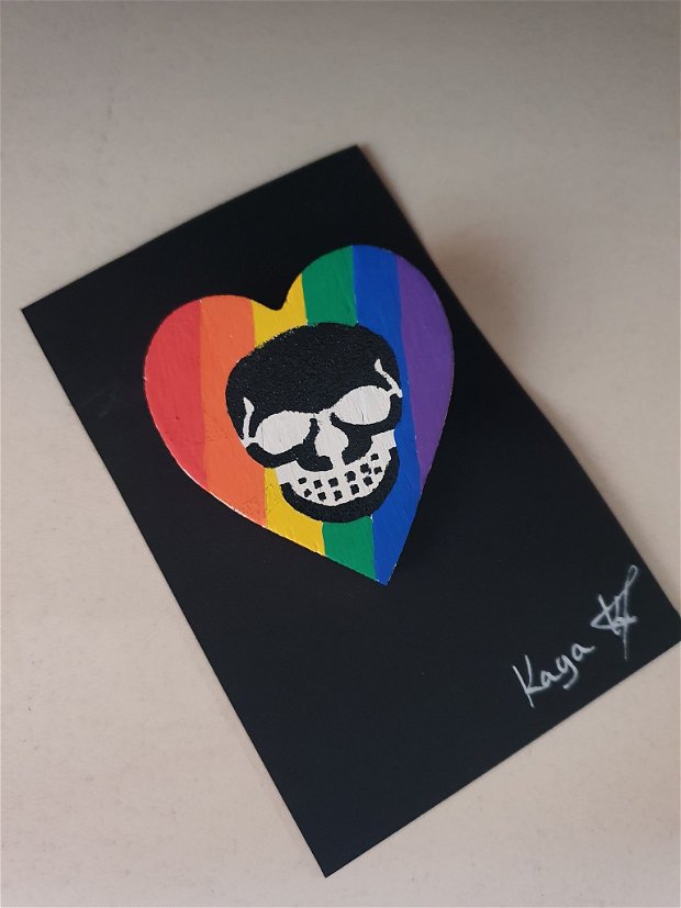 Broșă/Insigna  Skull Rainbow