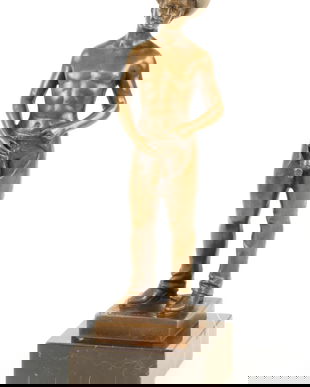 Nud cowboy - statueta erotica din bronz pe soclu din marmura