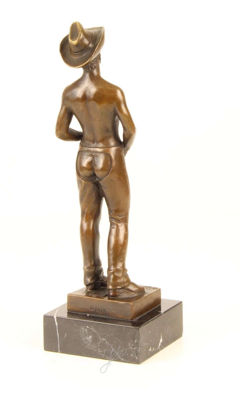 Nud cowboy - statueta erotica din bronz pe soclu din marmura