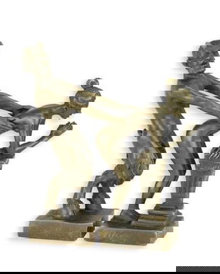 Satir si femeia  - statueta erotica din bronz pe soclu din marmura