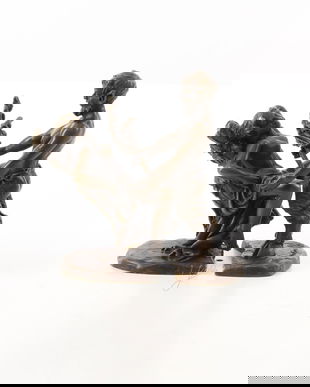 Satir si femeia  - statueta erotica din bronz pe soclu din marmura