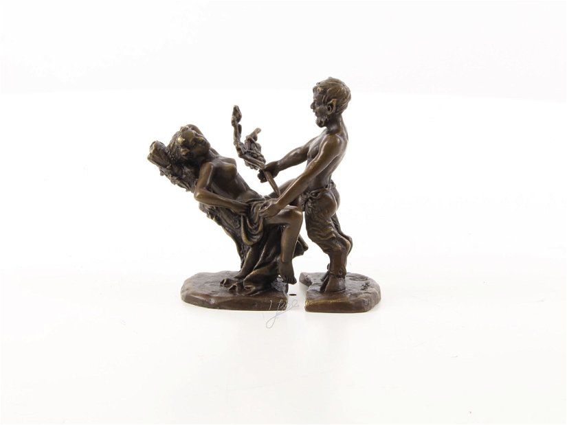 Satir si femeia  - statueta erotica din bronz pe soclu din marmura