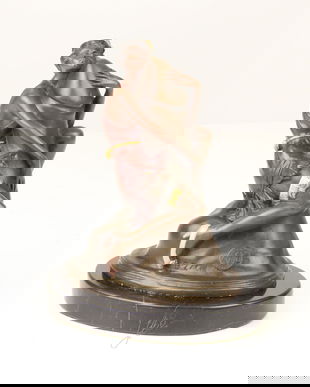 Femeie imbratisand un falus  - statueta erotica din bronz pictat