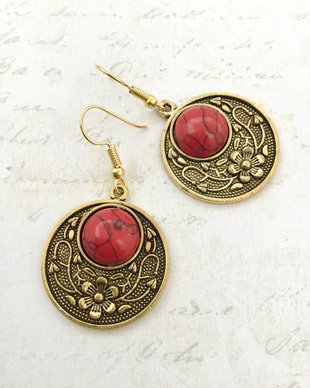 cercei vintage howlit rosu & aliaj auriu