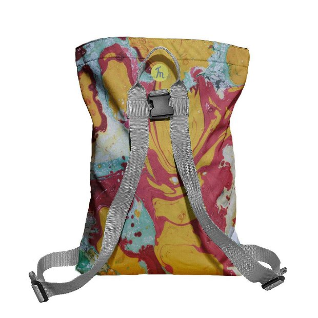 Rucsac Handmade tip Backpack, Metamorfoza Abstracta Rosu-Portocaliu, Multicolor, 45x37 cm