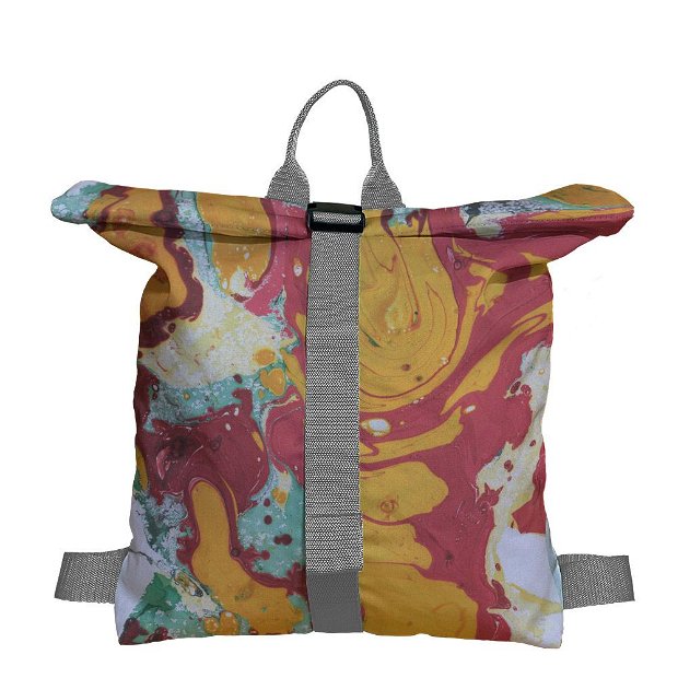 Rucsac Handmade tip Backpack, Metamorfoza Abstracta Rosu-Portocaliu, Multicolor, 45x37 cm