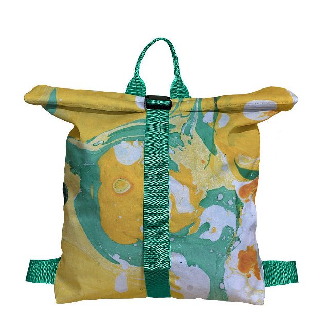 Rucsac Handmade tip Backpack, Limonada cu Lamai si Lime, Multicolor, 45x37 cm