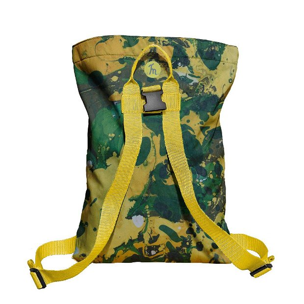 Rucsac Handmade tip Backpack, Padure Tropicala Verde Abstracta, Multicolor, 45x37 cm