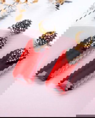 K1573 # Cercei cu tija, cristale rhinestone negru, sticla presata Cehia rosu