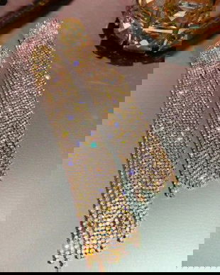 K1576 # Cercei cu tija, cristale rhinestone, auriu miere, franjuri, ciucuri