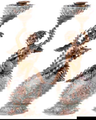 Set sfenice din portelan Craquele cu ingerasi din bronz