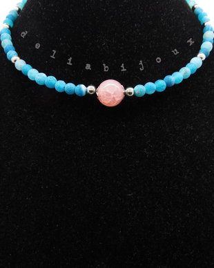 Colier handmade unicat agate frosted si cuart (cod609)