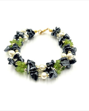 Bratara perle, hematit, peridot - 2676