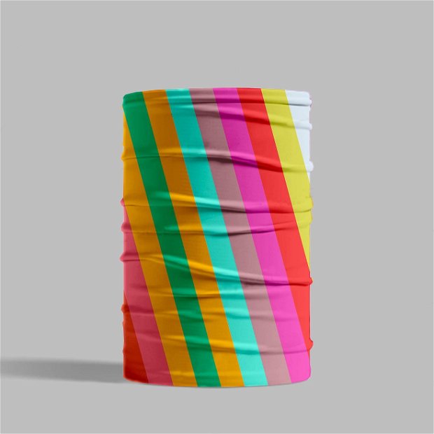 Esarfa Circulara tip Guler Handmade pentru Toate Sezoanele, Abstract Dungi Optimiste, Multicolor, 40x25 cm