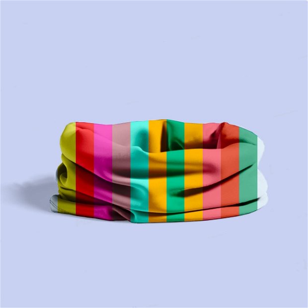 Esarfa Circulara tip Guler Handmade pentru Toate Sezoanele, Abstract Dungi Orizontale Colorate, Multicolor, 40x25 cm