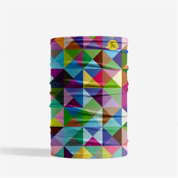 Esarfa Circulara tip Guler Handmade pentru Toate Sezoanele, Abstract Triunghiuri si Patrate In Culori Vintage, Multicolor, 40x25 cm