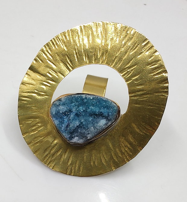 Inel alama şi cuarţ druzy colorat, inel rotund, inel mare, inel cerc