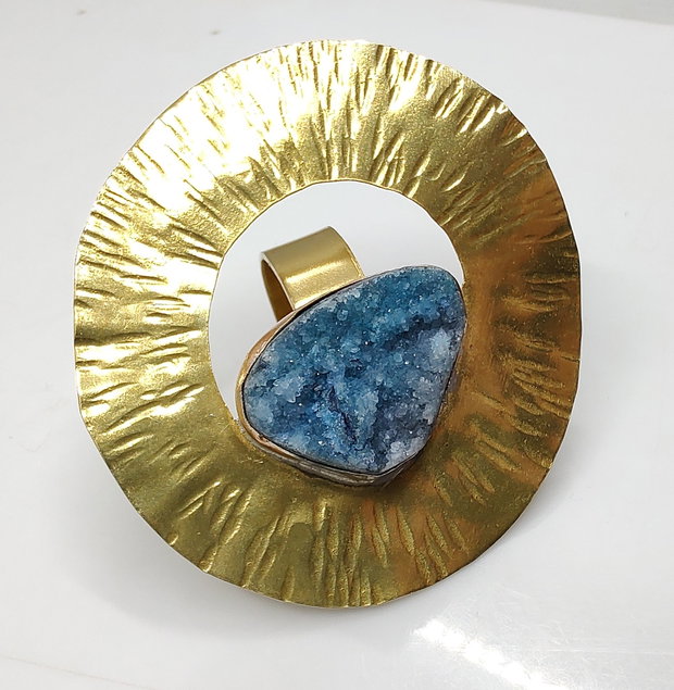 Inel alama şi cuarţ druzy colorat, inel rotund, inel mare, inel cerc