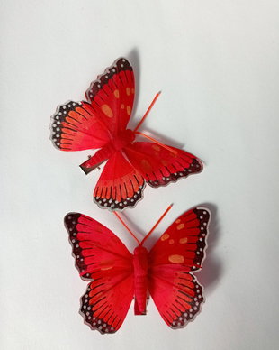 Fluturi decorativi Roșu cu clemă 8 cm,Set 2