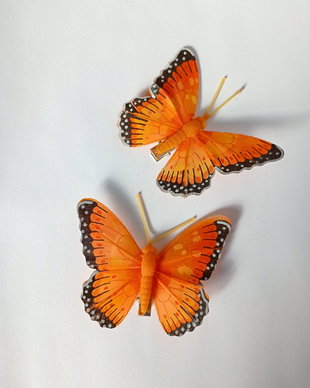 Fluturi decorativi Portocaliu cu clemă 8 cm,Set 2