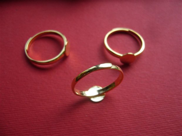 Baza inel reglabila din argint .925 aurit cu platou rotund de 8 mm