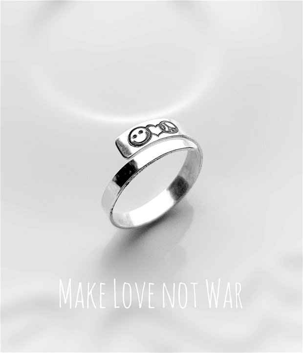 Inel reglabil din argint 92.5 Make Love not War