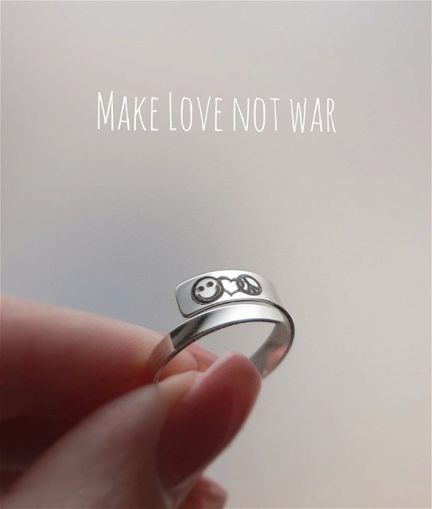 Inel reglabil din argint 92.5 Make Love not War