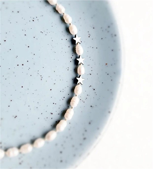 Colier/Choker argint cu perle de cultură și steluțe