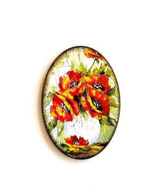 Magnet frigider motiv floral maci rosu galben - 2672