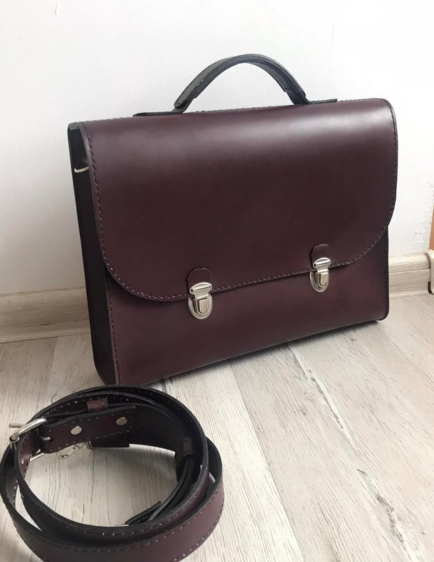 Geanta piele pentru laptop, maro-roscat