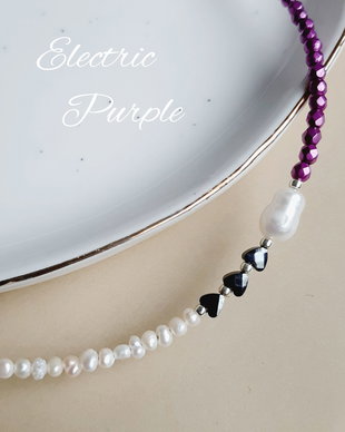 Colier/Choker argint cu perle naturale Electric Purple