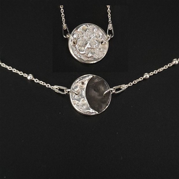 Colier cu 2 fete (luna plina/semiluna), argint