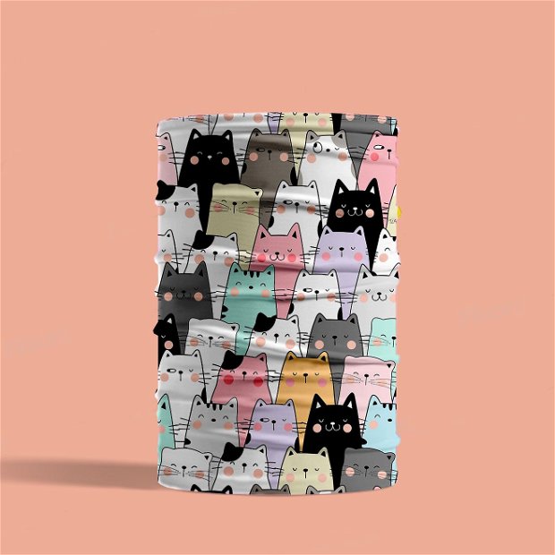 Esarfa Circulara tip Guler Handmade pentru Toate Sezoanele, Pisici la Film, Multicolor, 40x25 cm