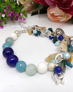 Bratara charm albastru degradee cu jad ,amazonit si sidef