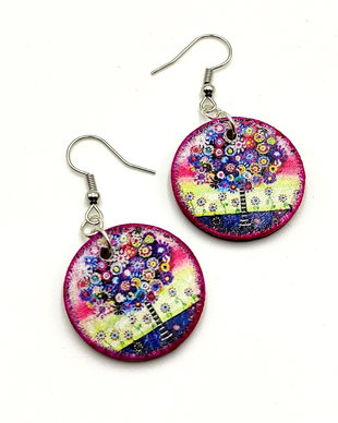 Cercei lemn cu model copacel multicolor - 2649