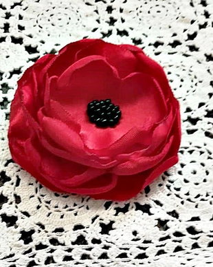 Brosa floare - mac  de matase rosie 10 cm