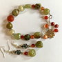 BRATARA ȘI CERCEI~SPRING IN THE FOREST~granate verzi,agate fatetate,accesorii argintate