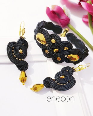 Set negru soutache,  Bratara si cercei