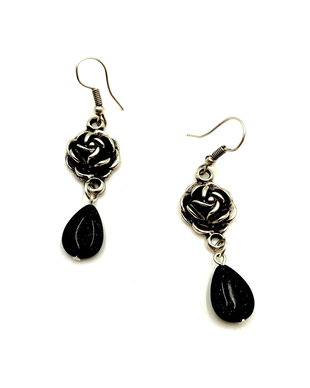 Cercei din zamac argintat si goldstone negru - 2694