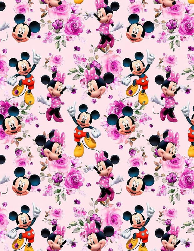 !imediat!Jerse buclat (french terry) - de la 50x90cm - elastic, Mickey si Minnie, Flori