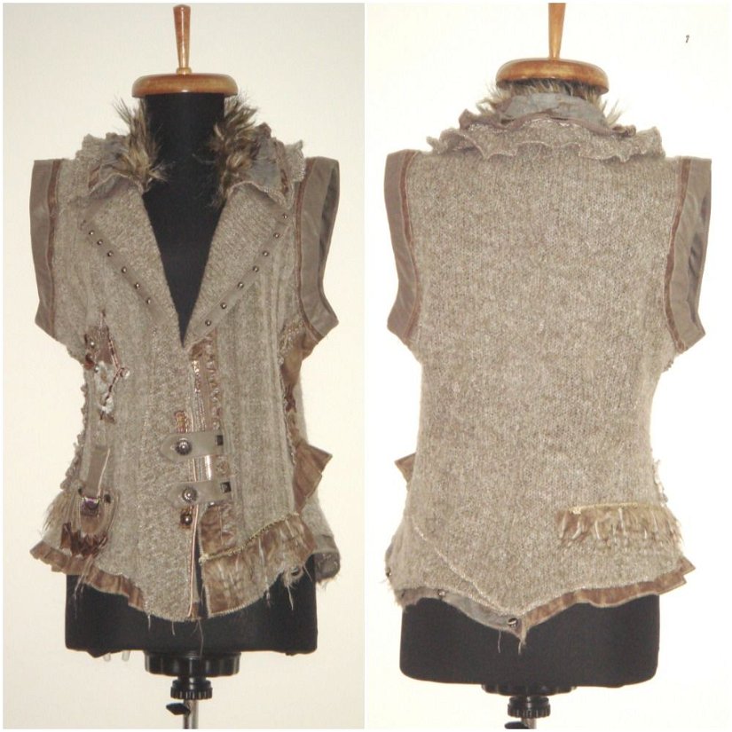 Vesta tricotata, Juju & Christine, din mix de materiale, cu lana
