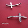 Link cruce argintie cu cristale din sticla, aprox 25x42mm