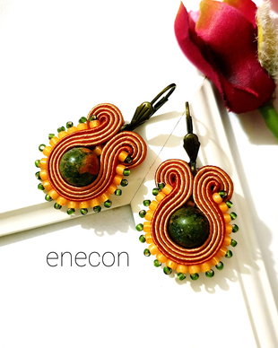 Cercei caramizii soutache,  Cercei cu unakit